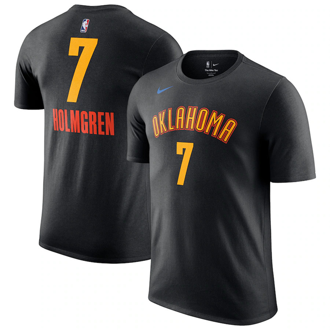 Men's Oklahoma City Thunder #7 Chet Holmgren Black 2024/25 City Edition Name & Number T-Shirt